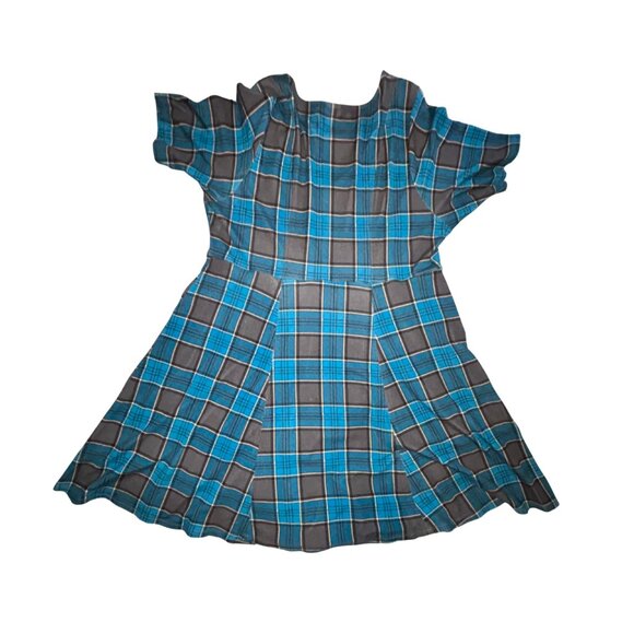 Gently Used - Torrid Mini Ponte V-neck Skater Dress Blue & Gray Plaid Size 3x - Picture 4 of 12